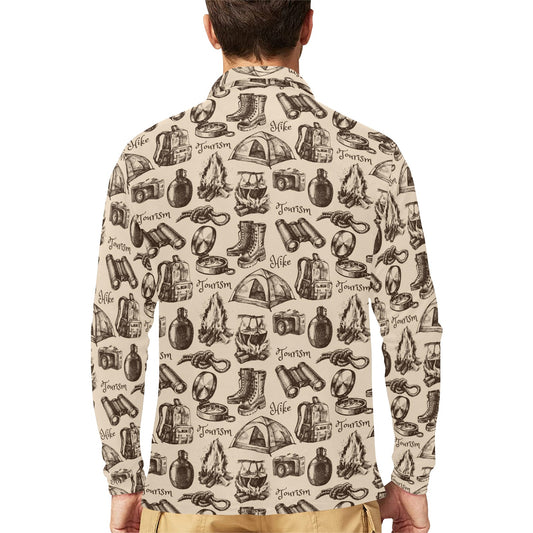 Camping Pattern Print Design 01 Long Sleeve Polo Shirt For Men's