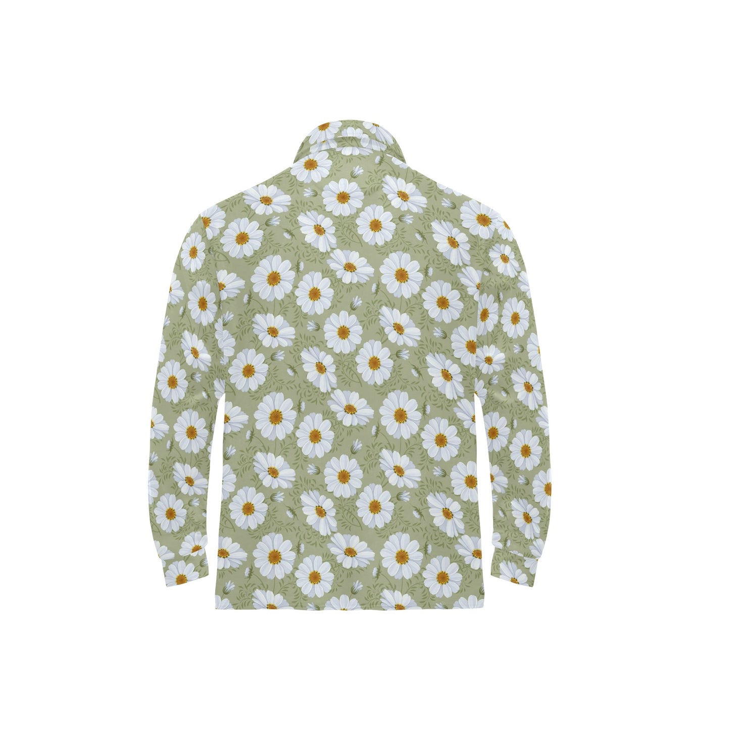 Daisy Yellow Print Pattern Long Sleeve Polo Shirt For Men's