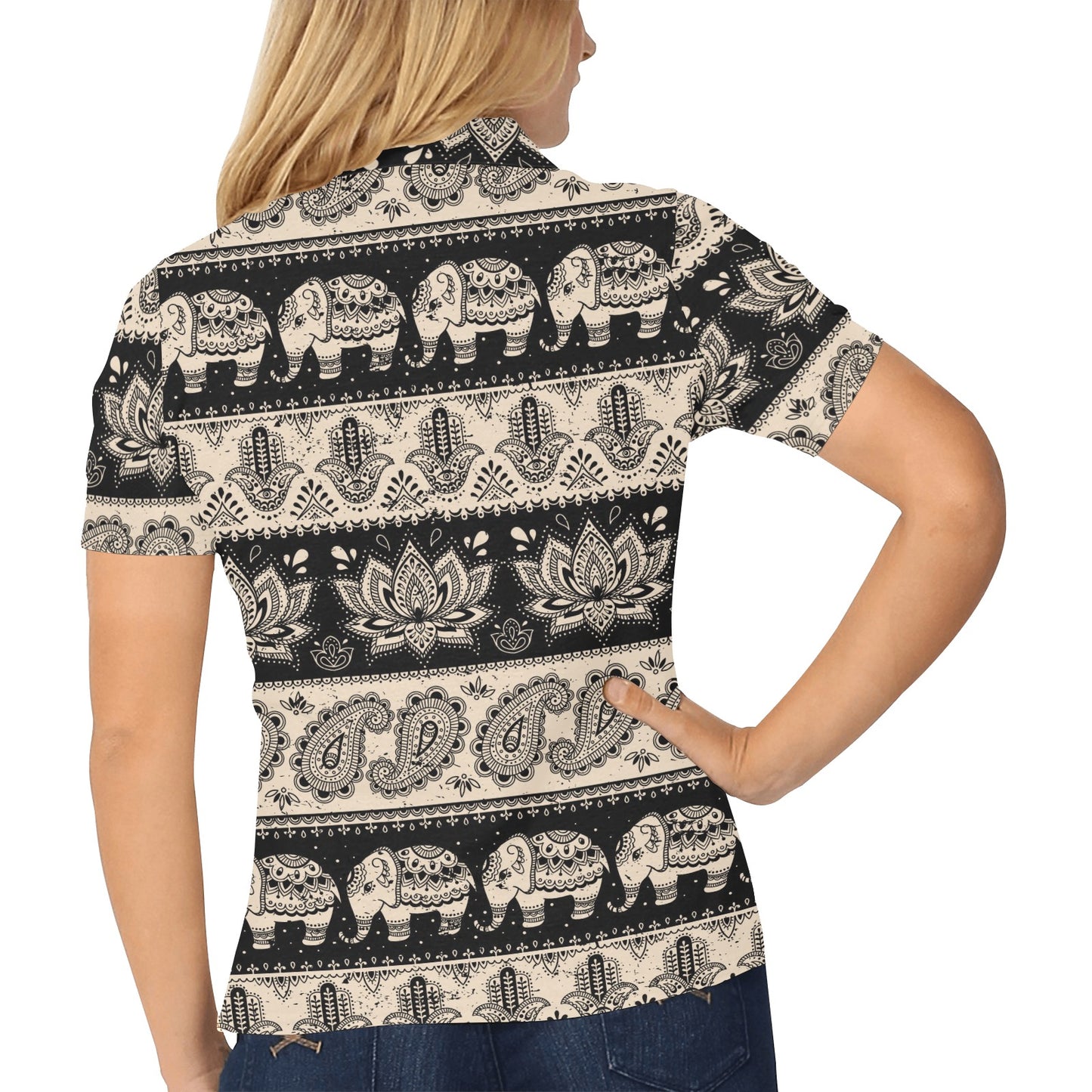 Elephant Hansa Lotus Pattern Women's Polo Shirt