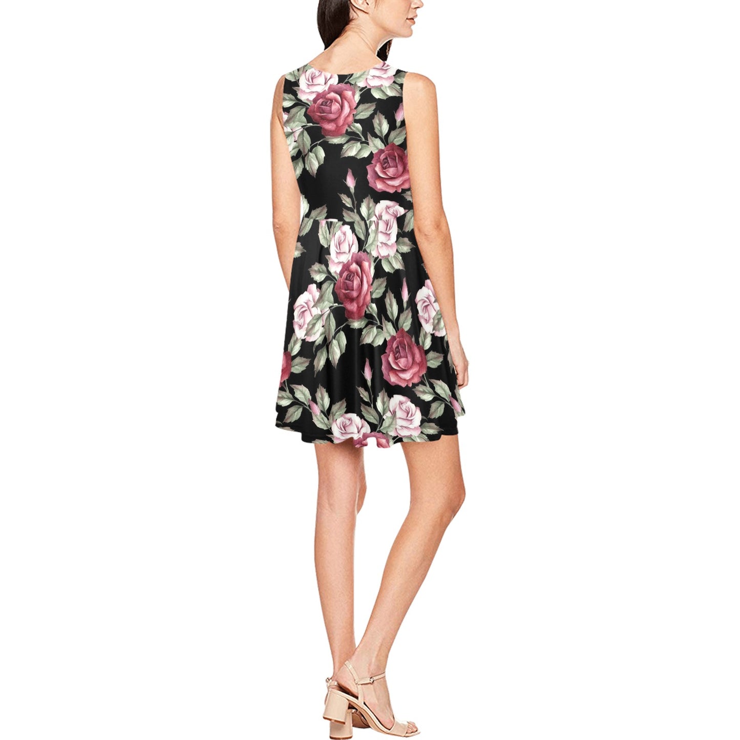 Rose Red Pink Pattern Print Design RO03 Sleeveless Dress