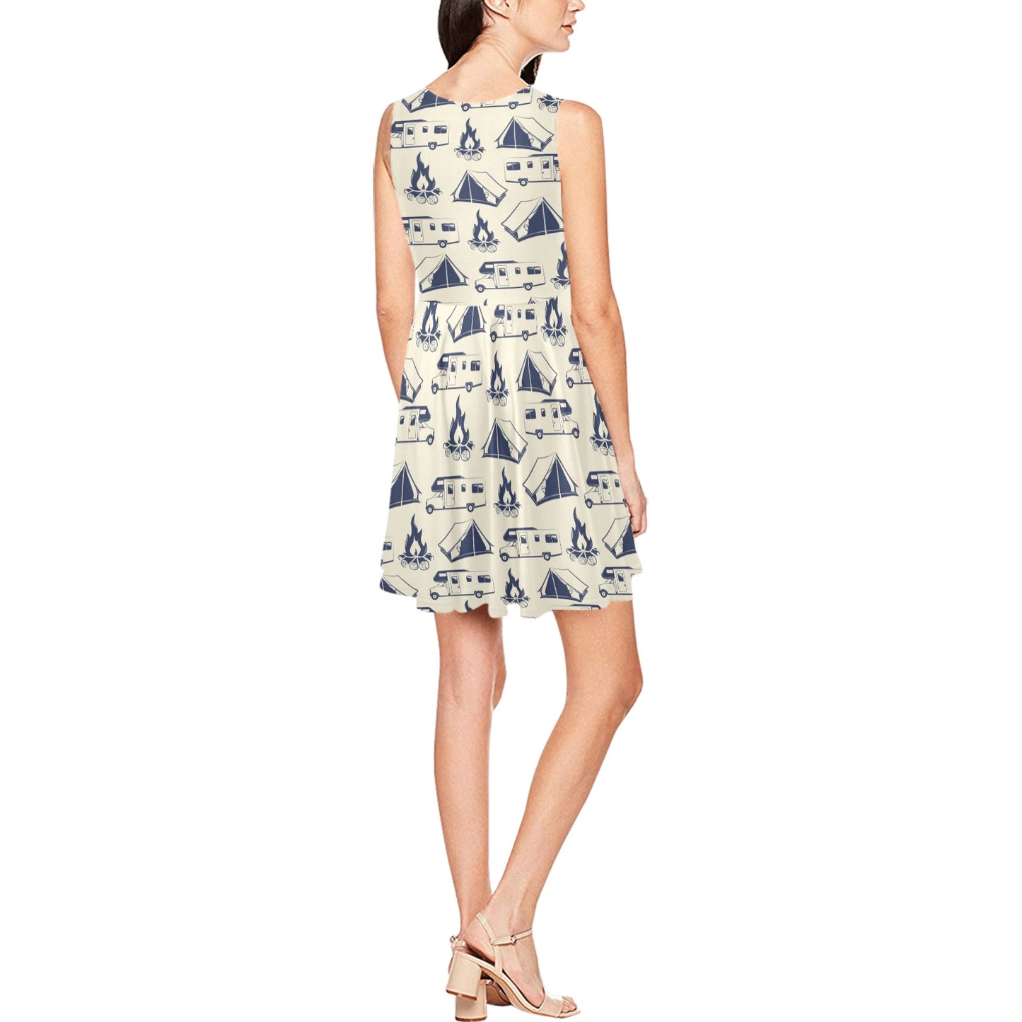 Campfire Pattern Print Design 01 Sleeveless Dress