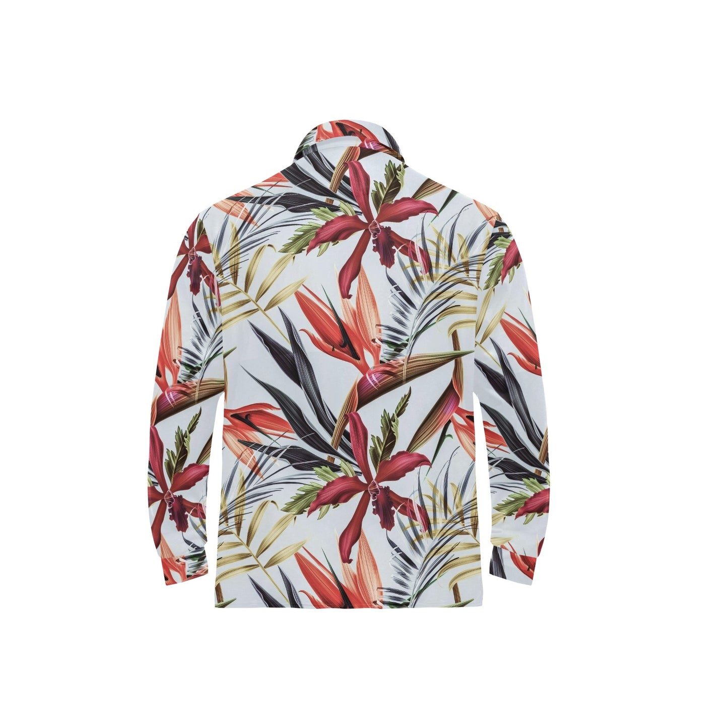 Tropical Flower Pattern Print Design TF021 Long Sleeve Polo Shirt For Men's