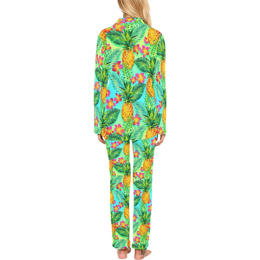 Pineapple Pattern Print Design PP010 Women's Long Pajama Set