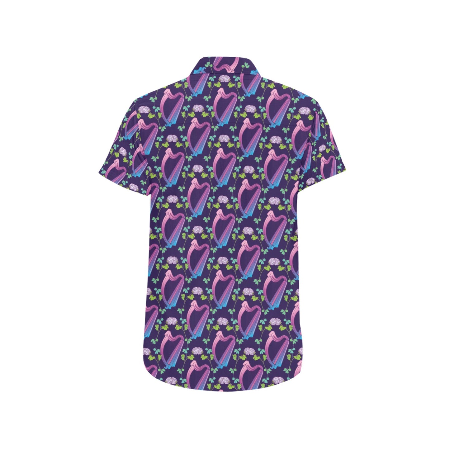 Harp Print Design LKS403 Men Short Sleeve Button Up Shirt