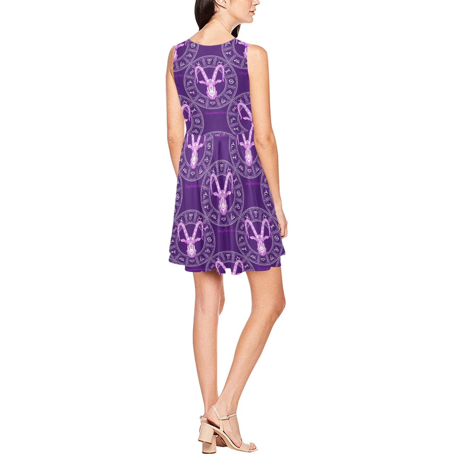 Capricorn Zodiac Pattern Print Design 04 Sleeveless Dress
