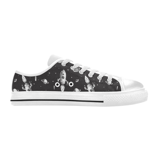 Space Rocket Print Design LKS303 Women's White Low Top Shoes