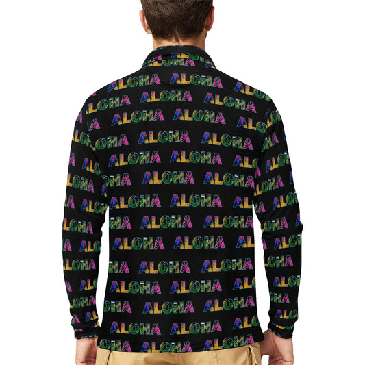 Aloha Hawaii Neon Long Sleeve Polo Shirt For Men's