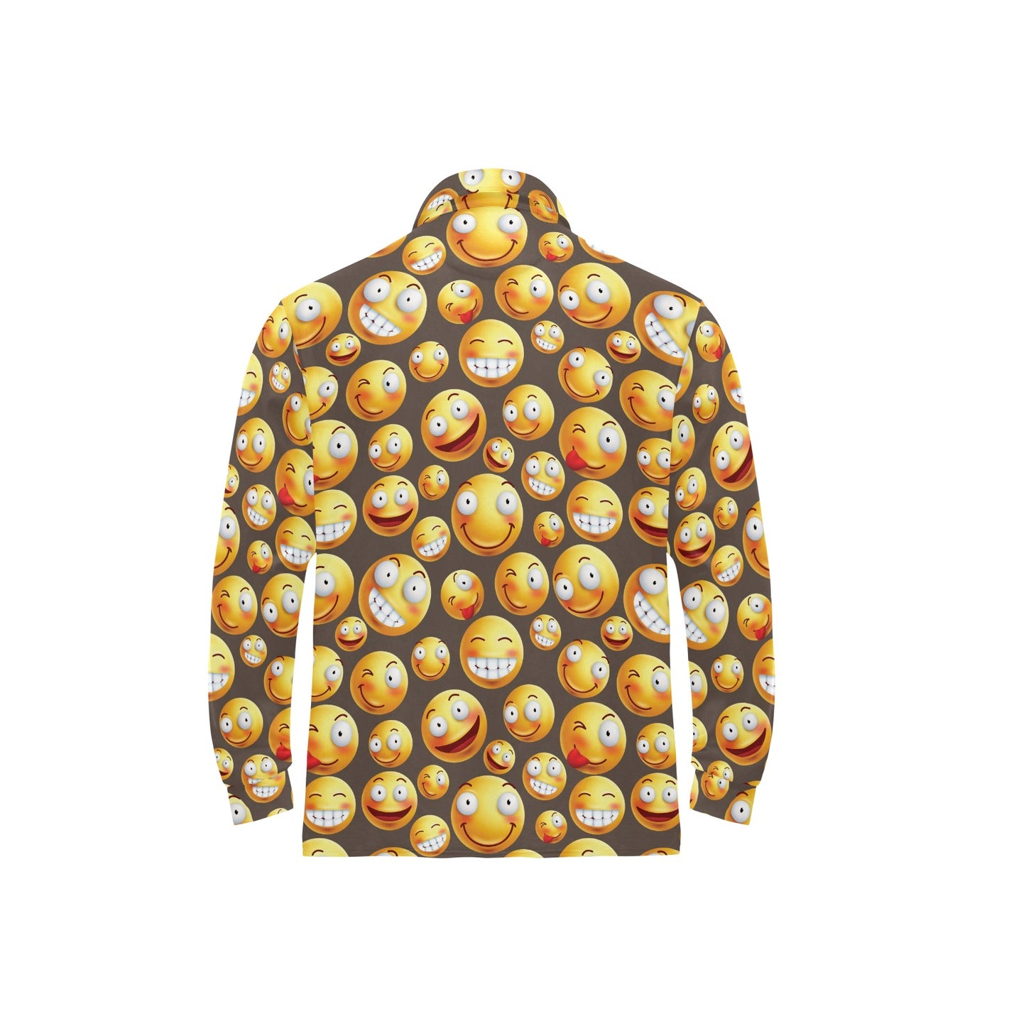 Smiley Face Emoji Print Design LKS303 Long Sleeve Polo Shirt For Men's
