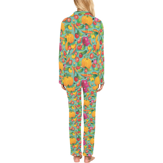 Vegan Colorful Themed Design Print Women's Long Pajama Set