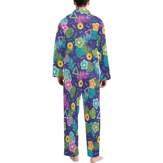 Hawaiian Themed Pattern Print Design H014 Men's Long Pajama Set