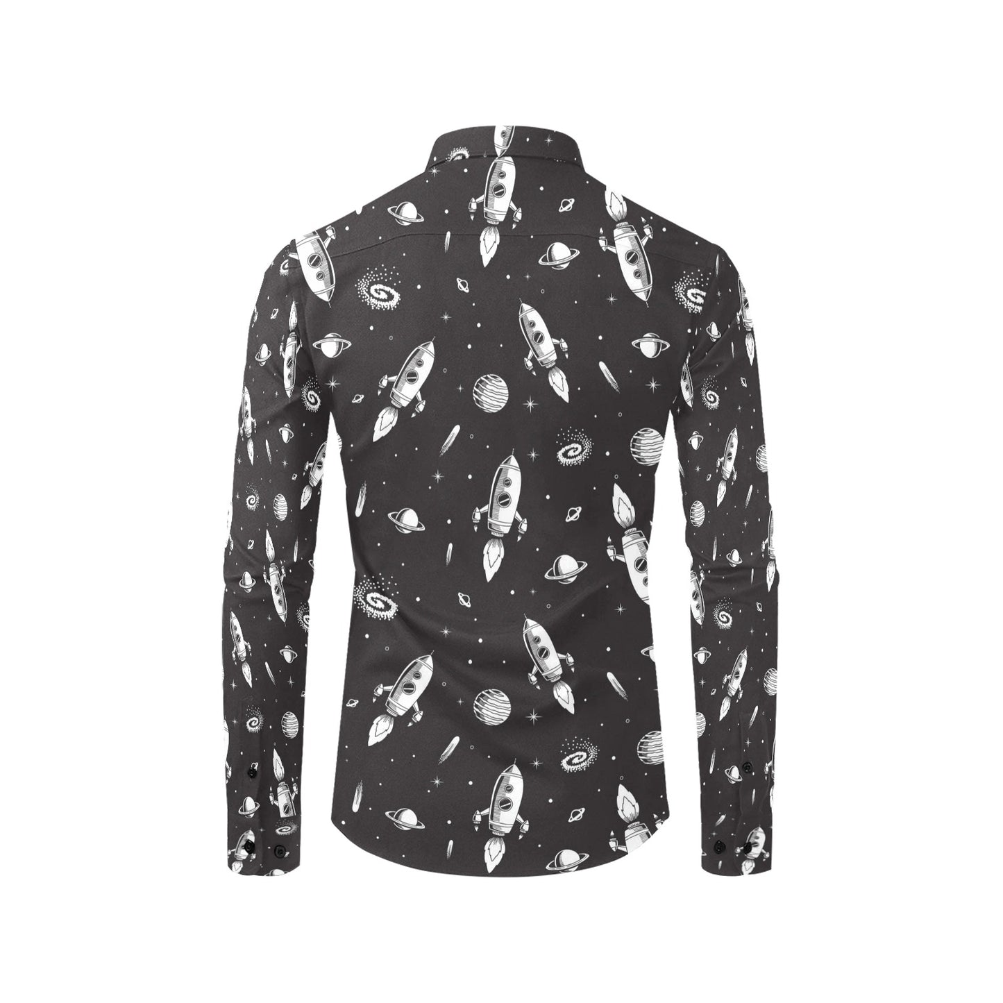 Space Rocket Print Design LKS303 Men's Long Sleeve Dress Shirt