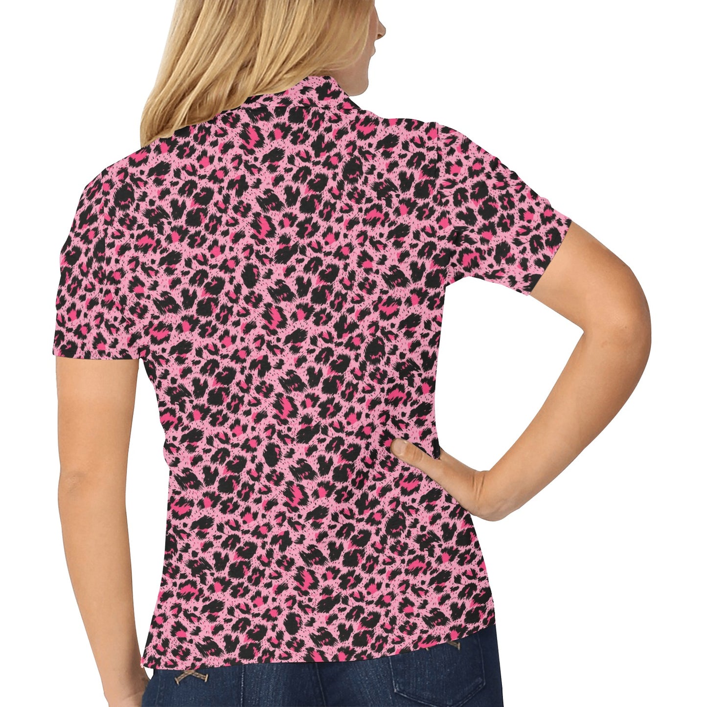 Cheetah Pink Pattern Print Design 01 Women's Polo Shirt