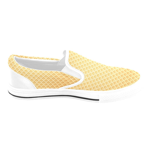 Waffle Texture Print Design LKS302 White Slip Ons Canvas Women's Shoes