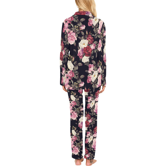 Rose Pattern Women's Long Pajama Set