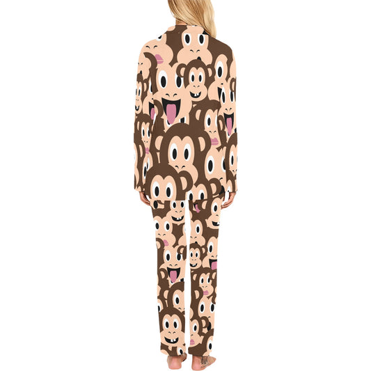Emoji Monkey Print Pattern Women's Long Pajama Set
