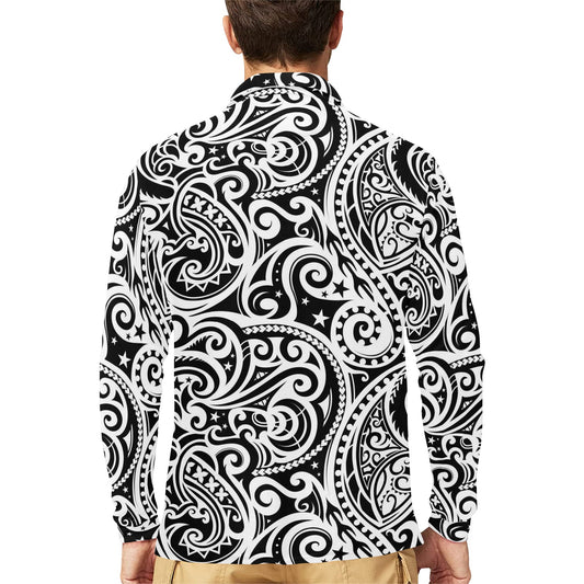 Polynesian Traditional Tribal Long Sleeve Polo Shirt For Men's