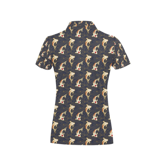 Koi Carp Japanese Design Themed Print Women's Polo Shirt