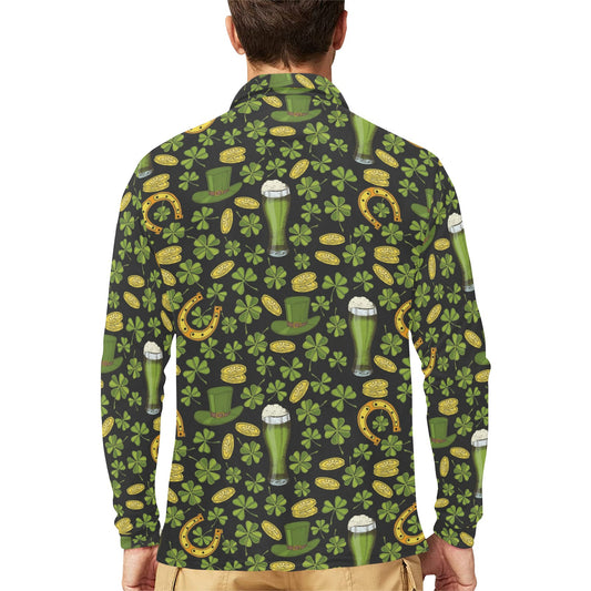 St Patricks Day Print Design LKS307 Long Sleeve Polo Shirt For Men's