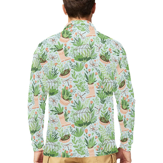 Gardening Pattern Print Design G04 Long Sleeve Polo Shirt For Men's