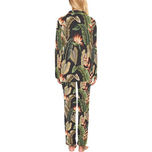 Tropical Flower Pattern Print Design TF014 Women's Long Pajama Set