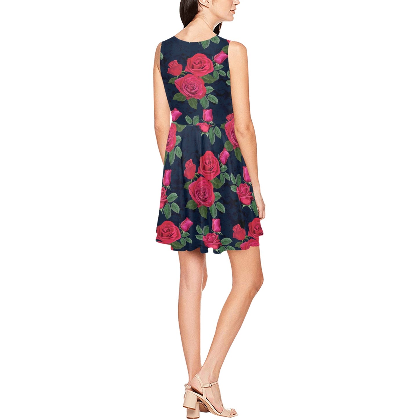 Rose Pattern Print Design A04 Sleeveless Dress