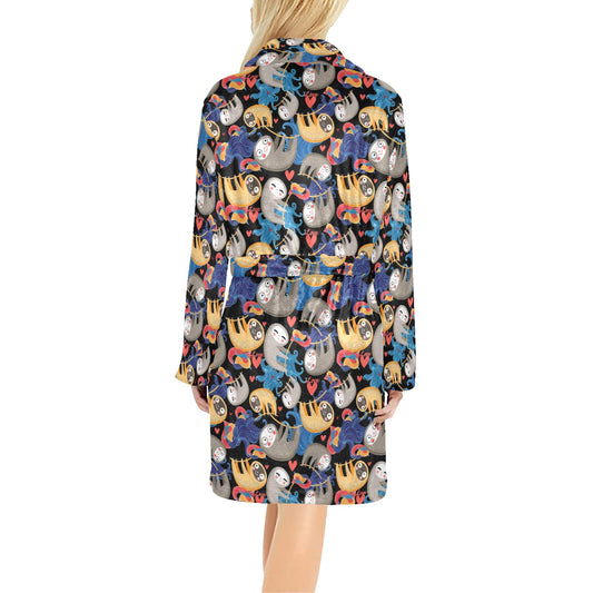 Sloth Cartoon Design Themed Print Women's Fleece Robe