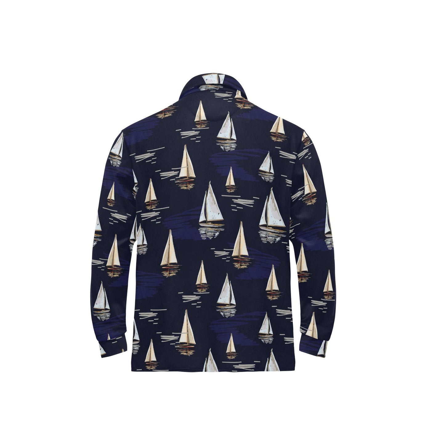 Sailing Ships Pattern Print Design A05 Long Sleeve Polo Shirt For Men's