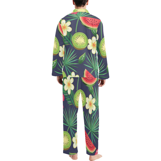 Tropical Fruits Pattern Print Design TF05 Men's Long Pajama Set