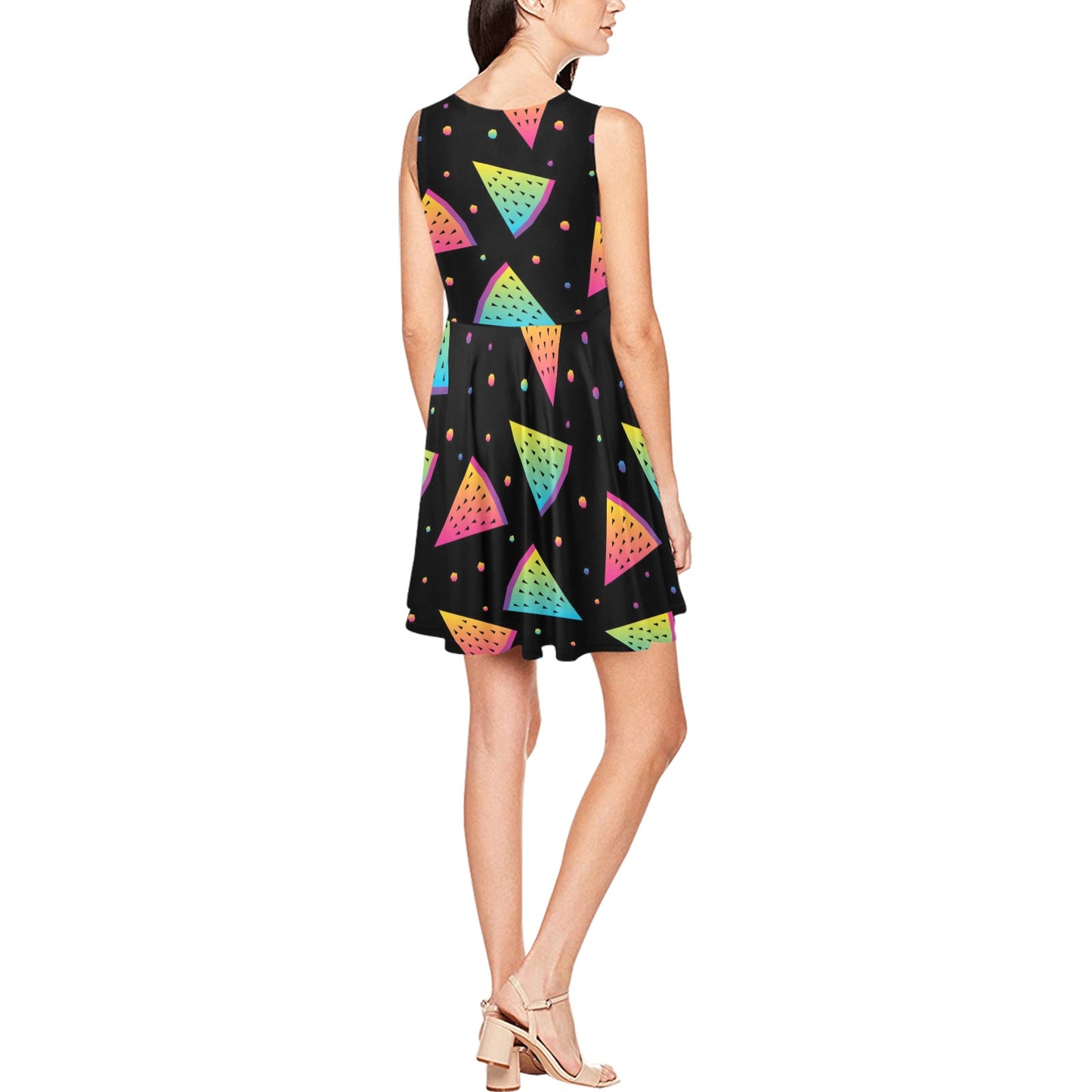 Rainbow Watermelon Pattern Print Design A04 Sleeveless Dress
