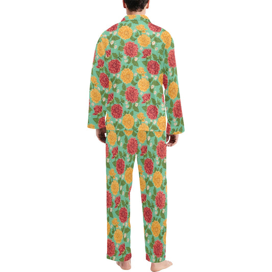 Dahlia Pattern Print Design DH011 Men's Long Pajama Set