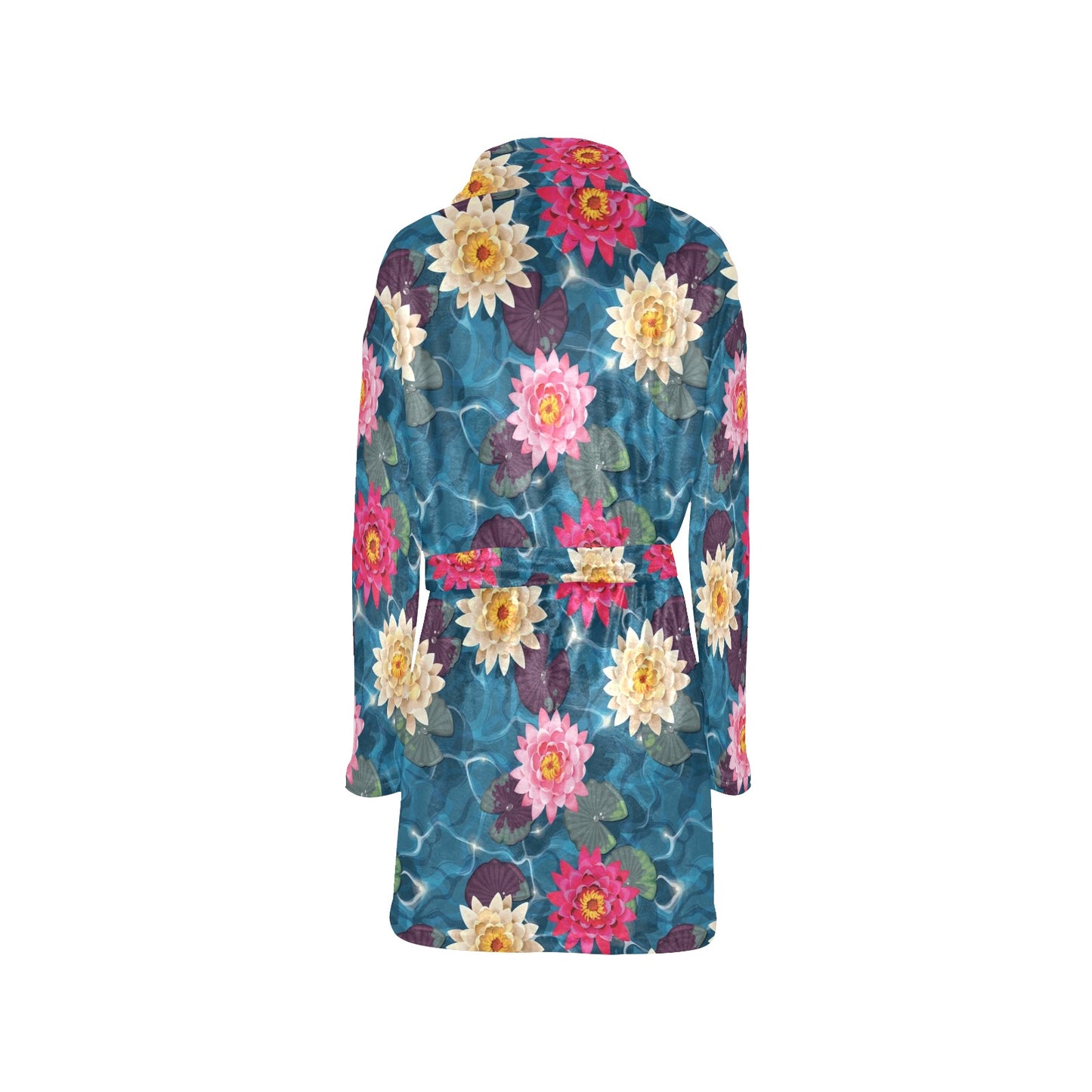 Water Lily Pattern Print Design WL05 Women's Fleece Robe