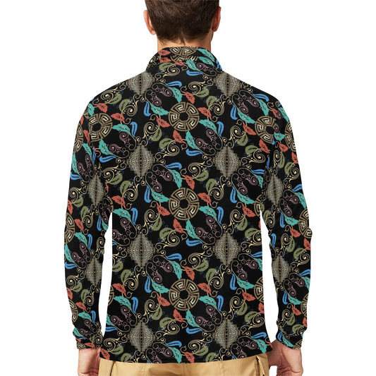 Ancient Greek Print Design LKS308 Long Sleeve Polo Shirt For Men's