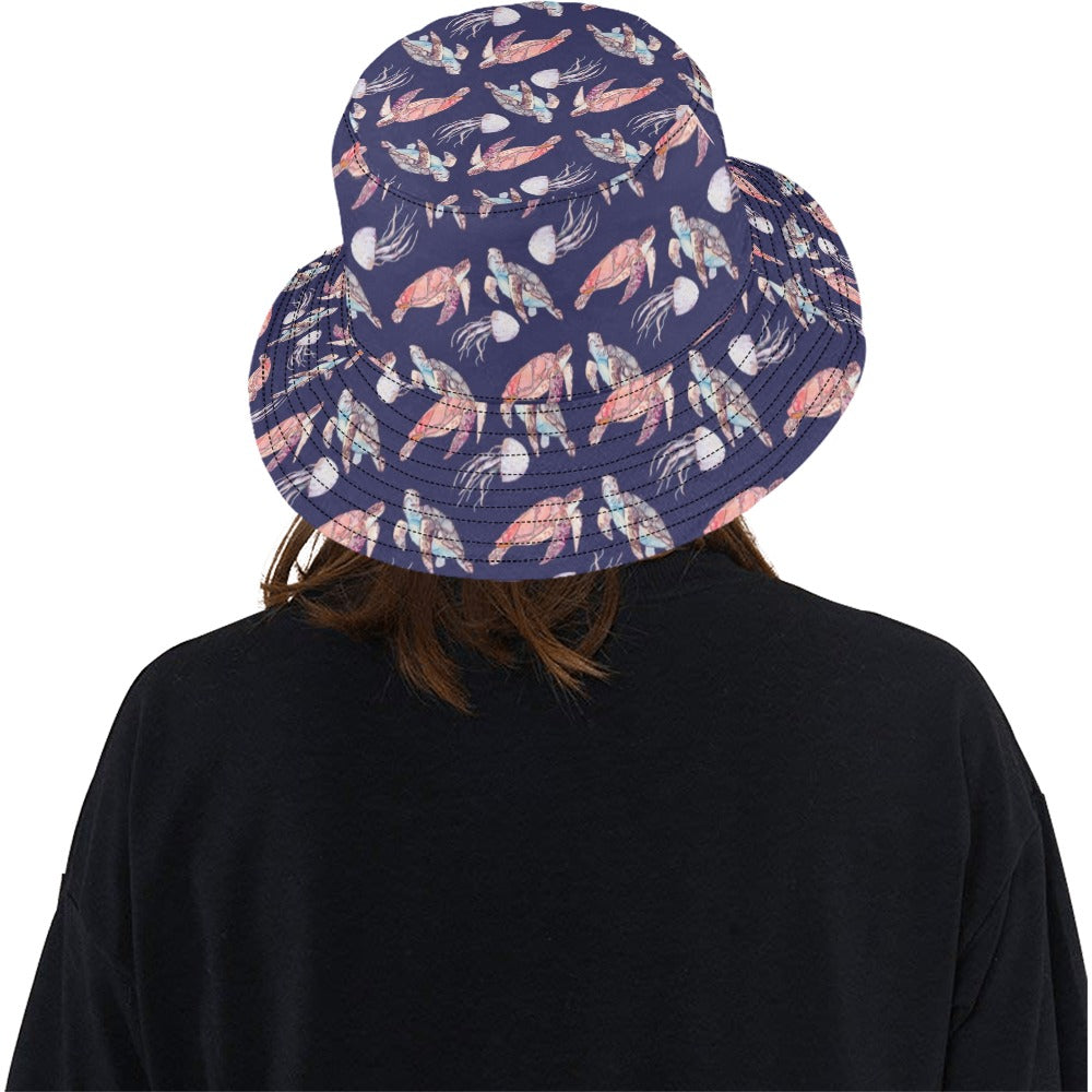 Sea Turtle With Jelly Fish Print Design LKS301 Unisex Bucket Hat