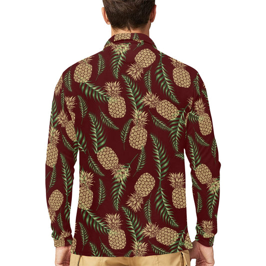 Pineapple Pattern Print Design PP013 Long Sleeve Polo Shirt For Men's