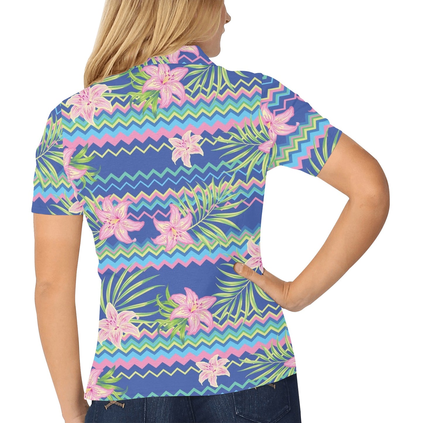 Lily Pattern Print Design LY015 Women's Polo Shirt