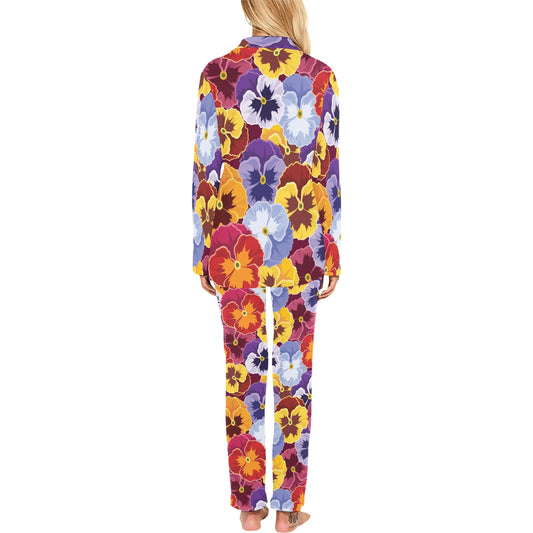 Pansy Pattern Print Design PS01 Women's Long Pajama Set