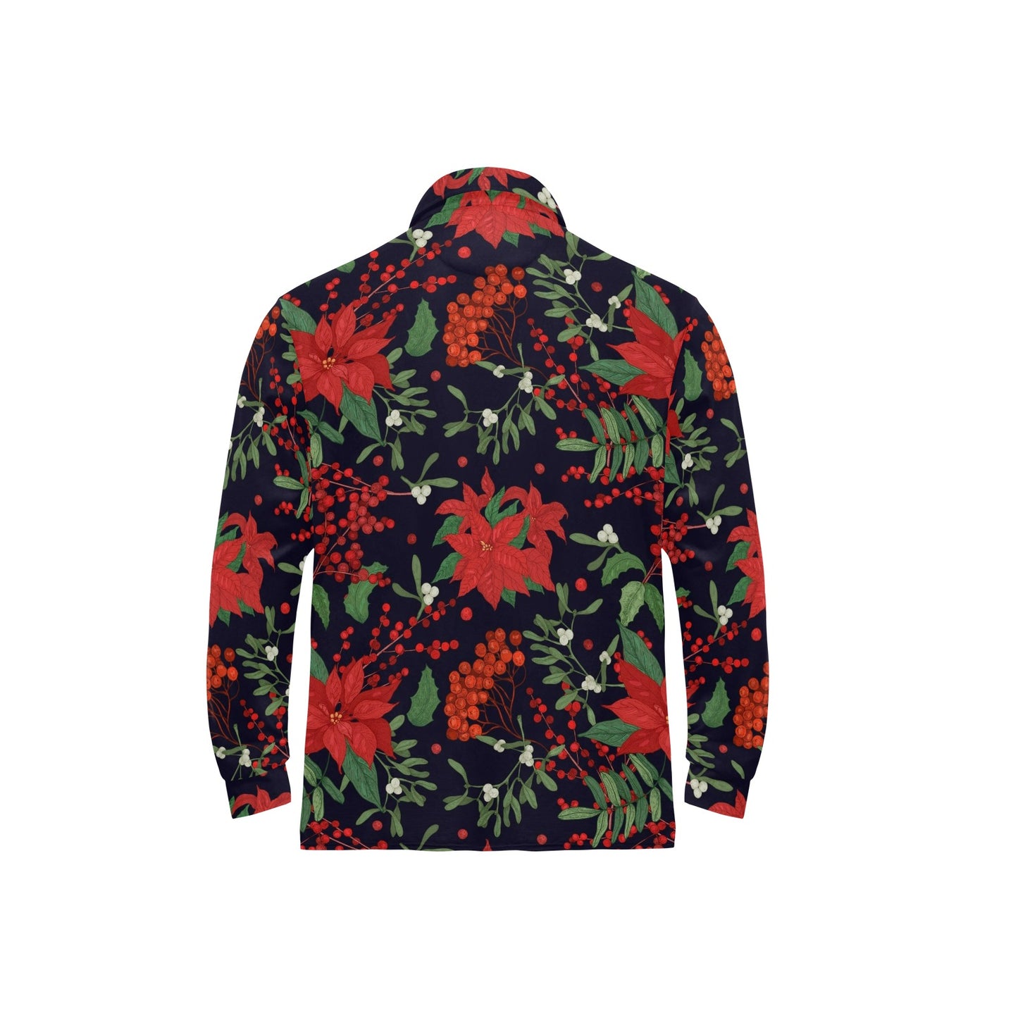 Poinsettia Pattern Print Design POT02 Long Sleeve Polo Shirt For Men's