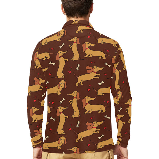 Dachshund Happy Print Pattern Long Sleeve Polo Shirt For Men's