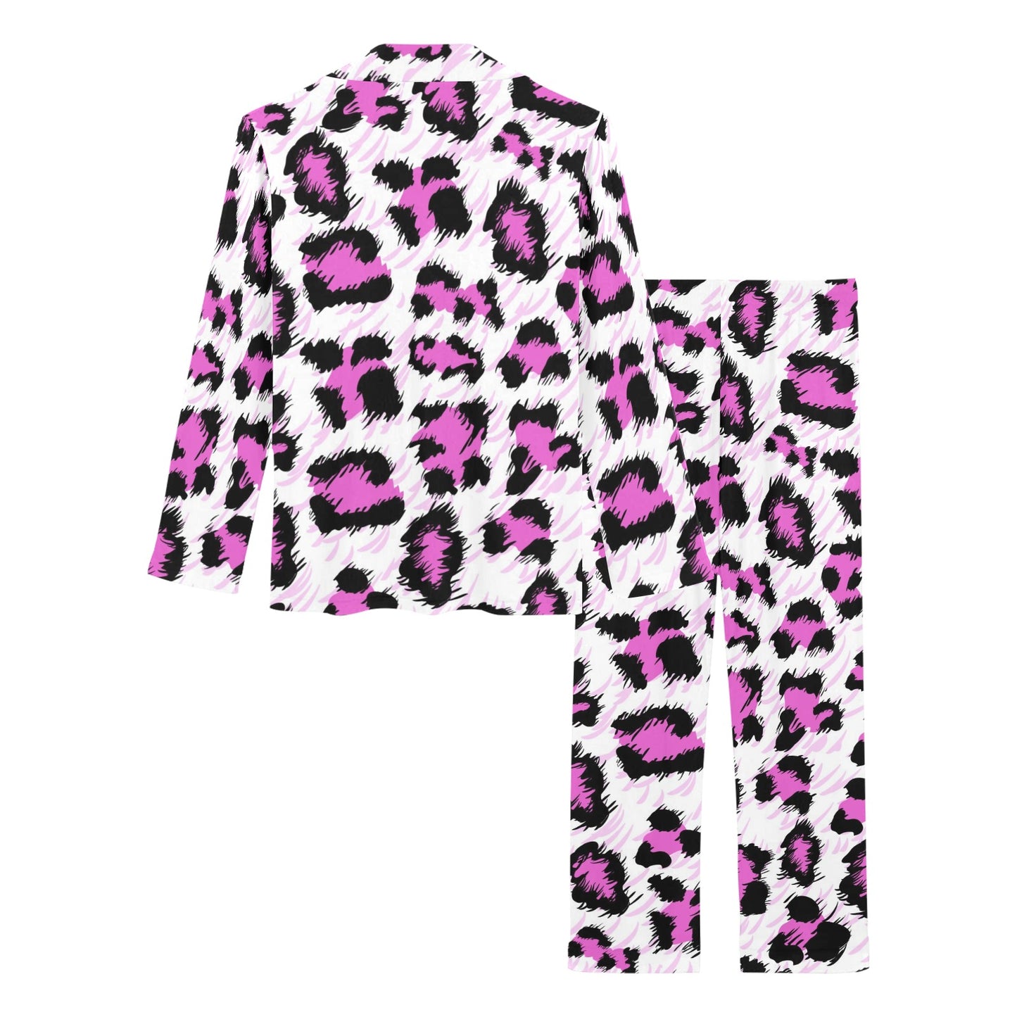 Leopard Pink Skin Print Women's Long Pajama Set
