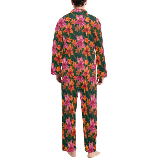 Amaryllis Pattern Print Design AL01 Men's Long Pajama Set