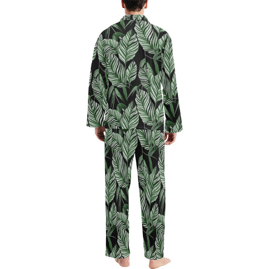 Palm Leaves Pattern Print Design PL09 Men's Long Pajama Set