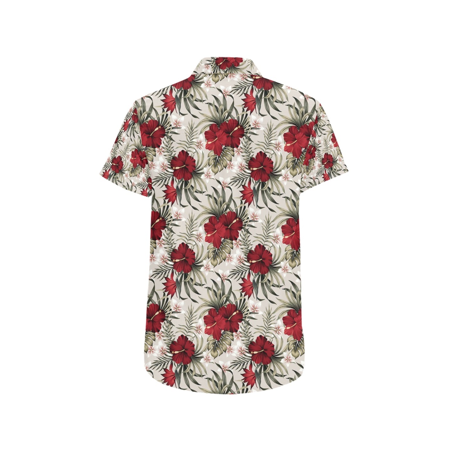 Hibiscus Print Design LKS3011 Men Short Sleeve Button Up Shirt