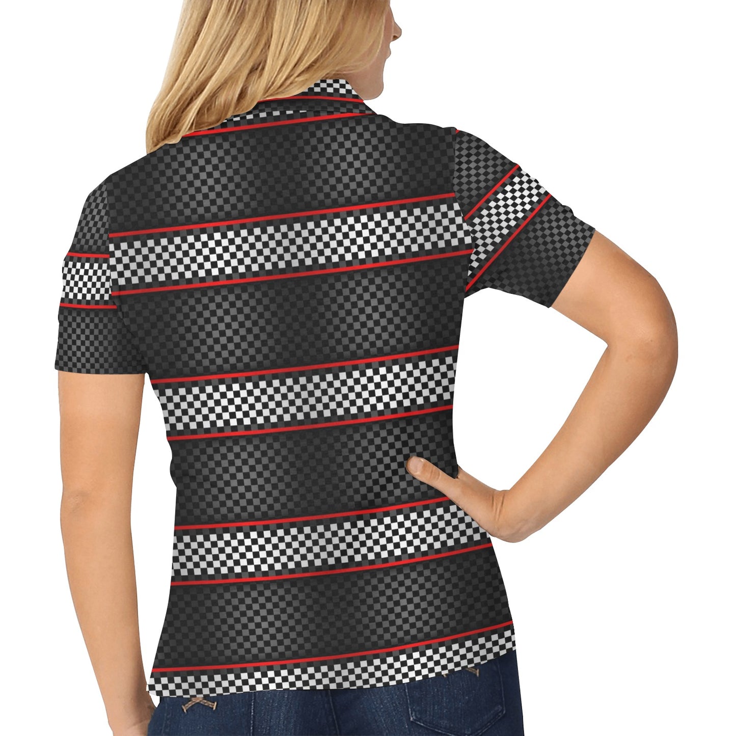 Checkered Flag Red Line Style Women's Polo Shirt