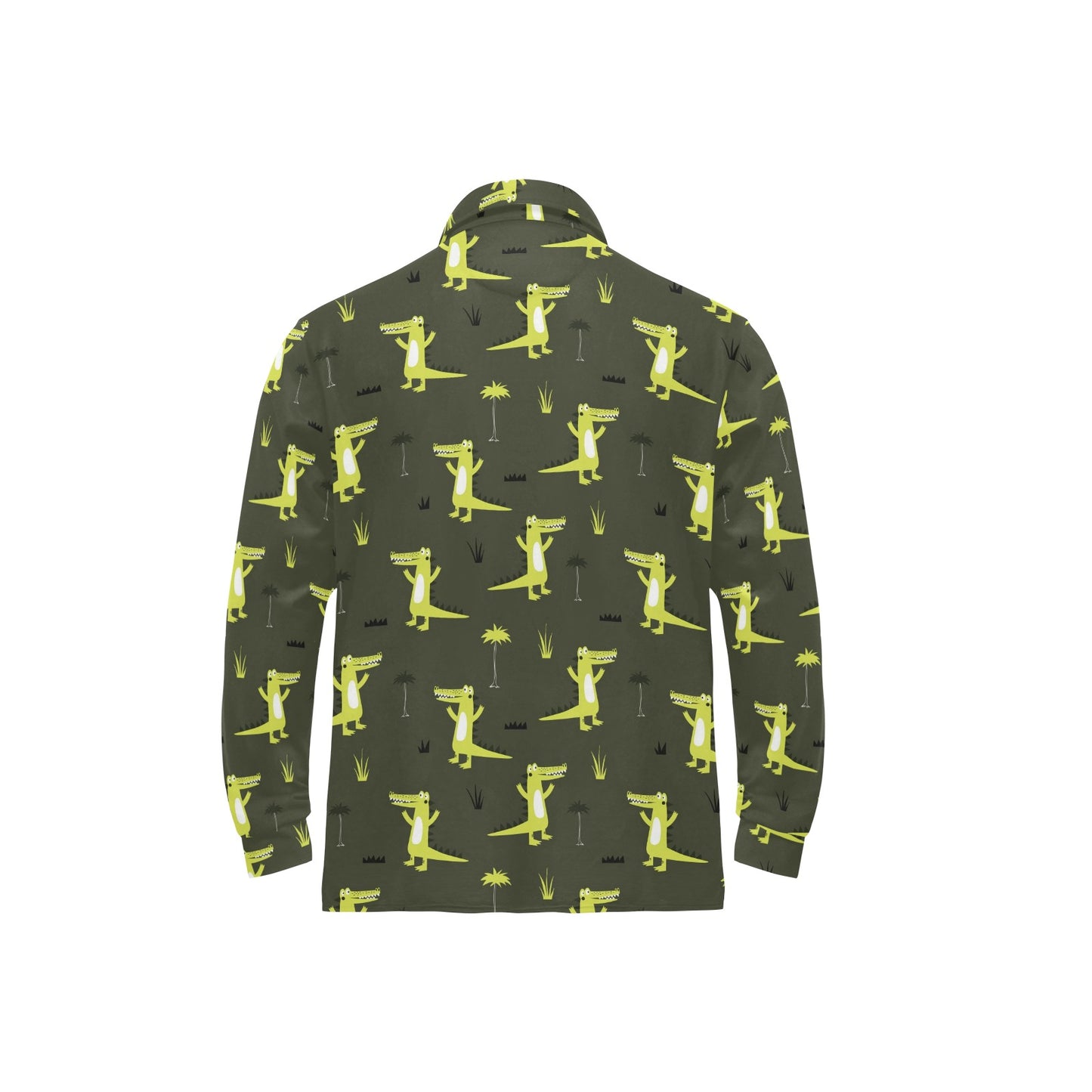 Alligator Pattern Print Design 05 Long Sleeve Polo Shirt For Men's