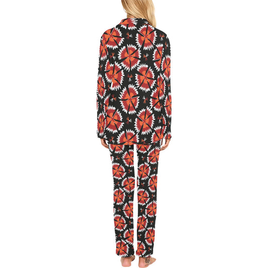 Carnations Pattern Print Design CN03 Women's Long Pajama Set