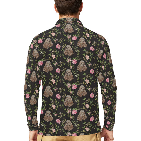 Cocker Pattern Print Design 03 Long Sleeve Polo Shirt For Men's