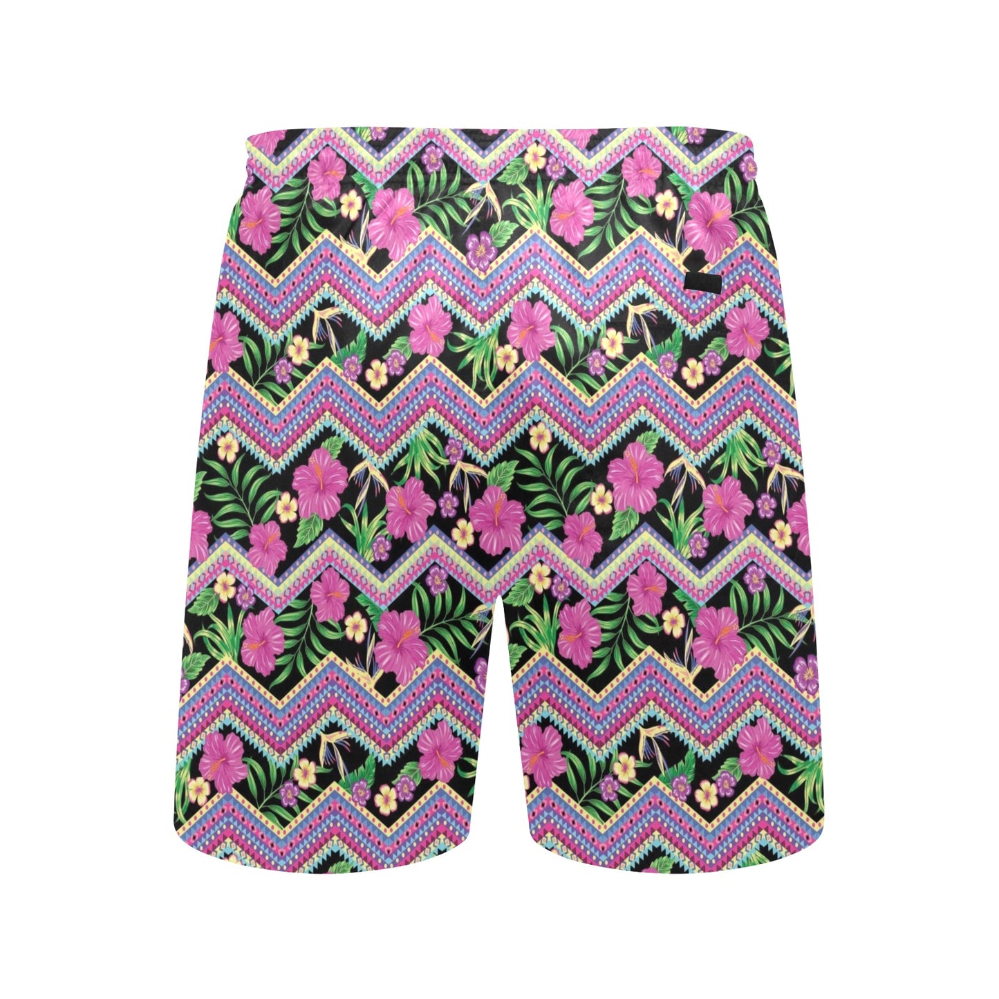 Hibiscus Pink Zigzag Line Pattern Design LKS307 Men's Swim Trunks Beach Shorts