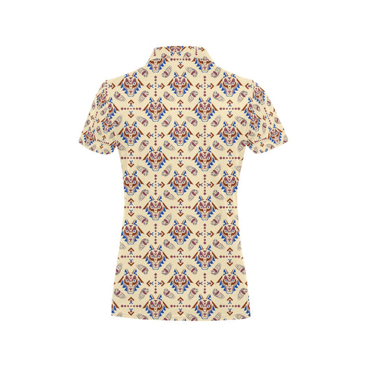 Aztec Wolf Pattern Print Design 03 Women's Polo Shirt