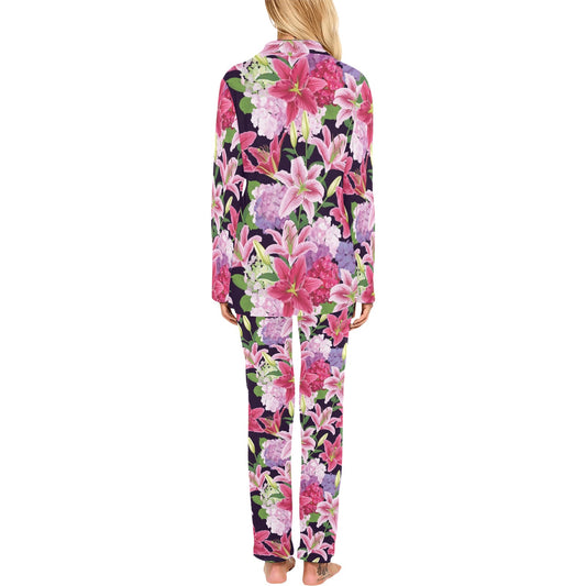Lily Pattern Print Design LY017 Women's Long Pajama Set