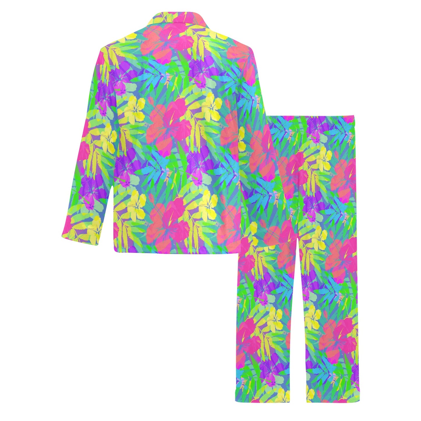 Neon Tropical Pattern Print Design A03 Men's Long Pajama Set